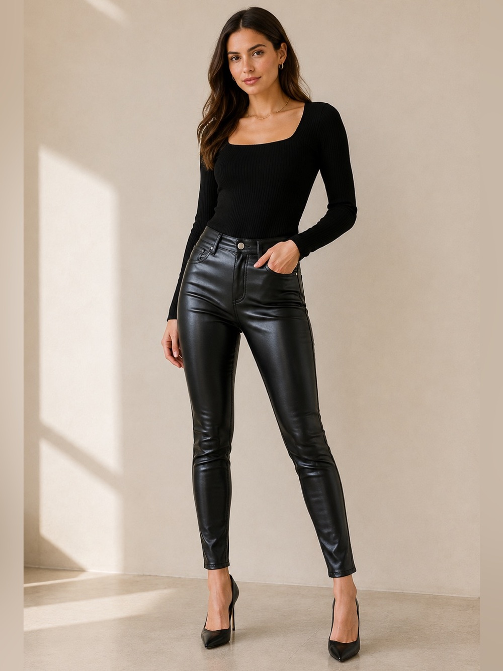 Ashley Mason High Rise Faux Leather Fleece Lined Skinny Pants Black Size 3/26